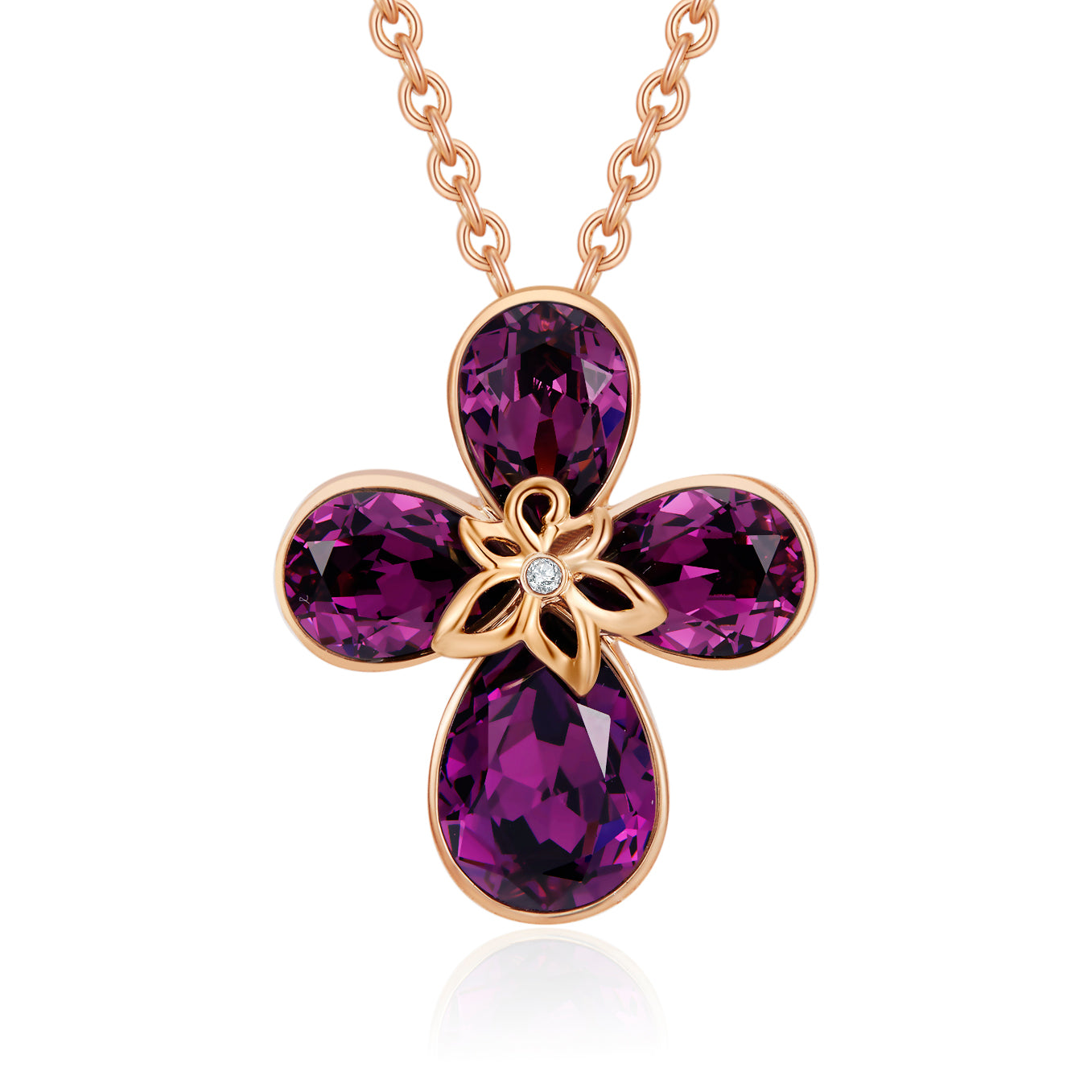 VICACCI Rose gold Four Leaf Clover Necklace，Embellished with crystals from Swarovski ; Lucky purple crystals