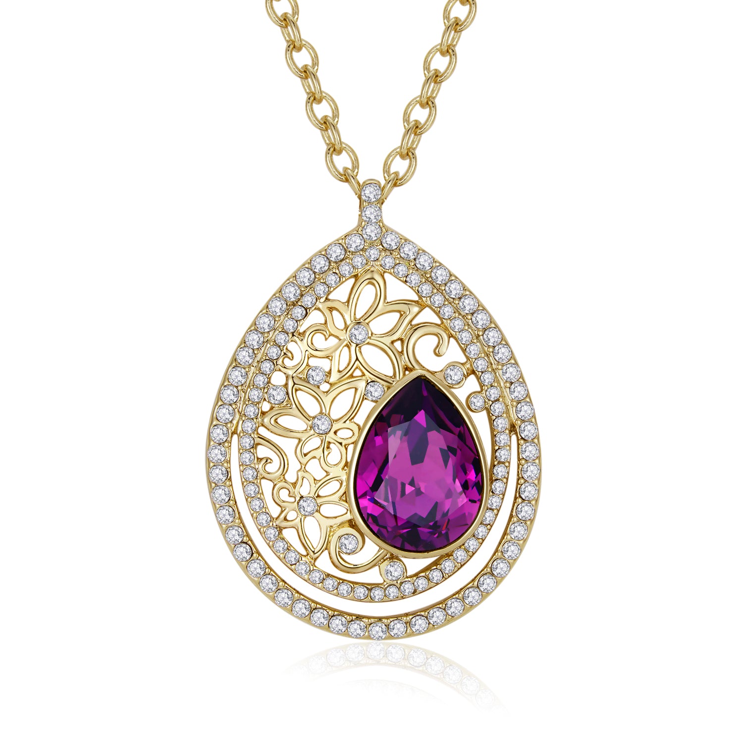 Purple Vicacci Teardrop necklace,Embellished with crystals from Swarovski