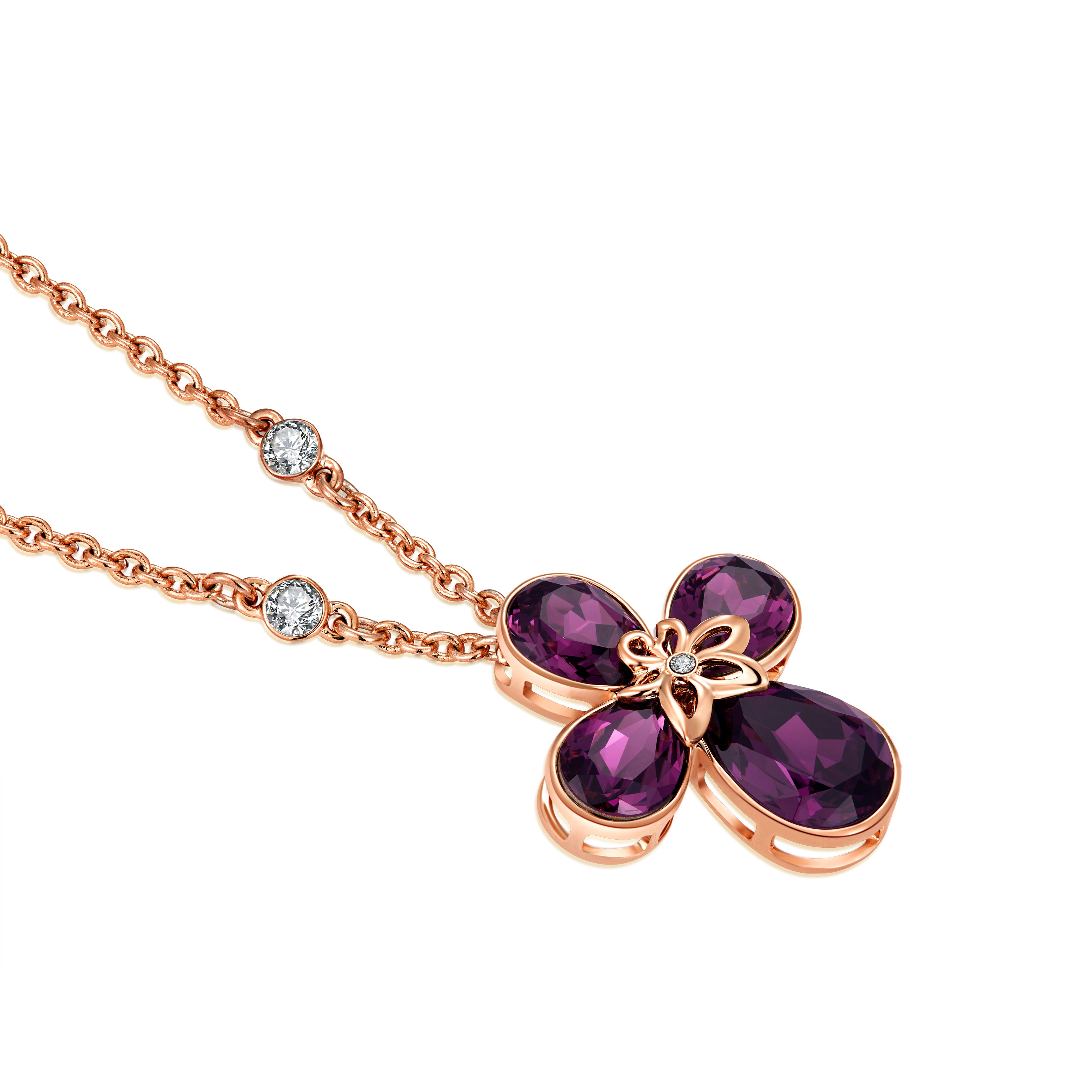 VICACCI Rose gold Four Leaf Clover Necklace，Embellished with crystals from Swarovski ; Lucky purple crystals