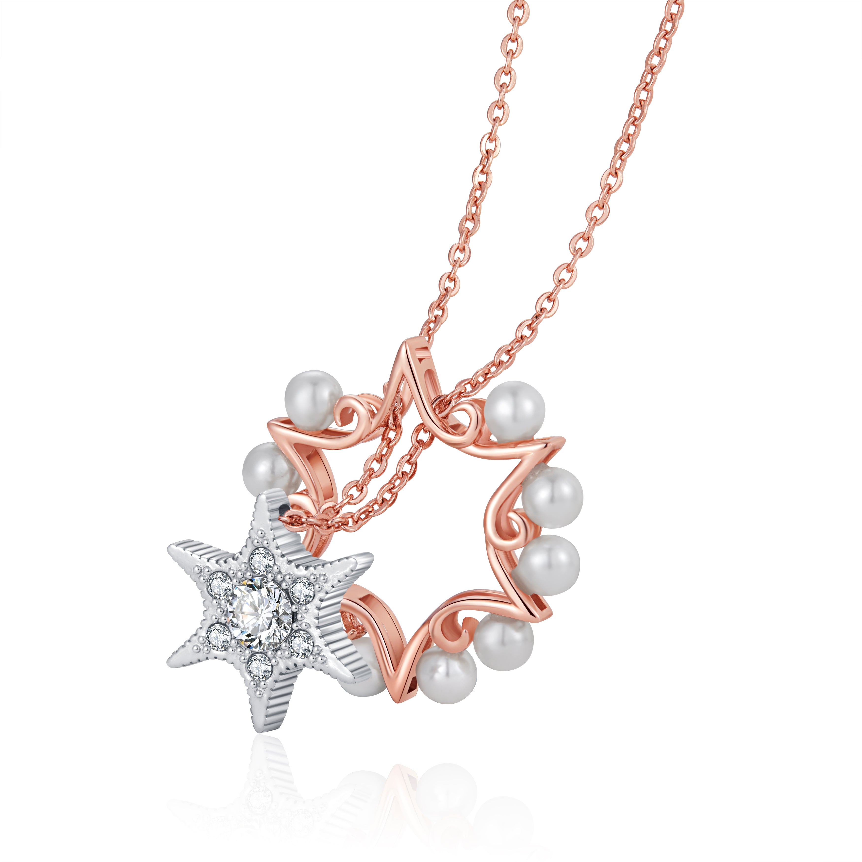 Star of Solomon 925 Sterling Silver Crystal Pearl Necklace