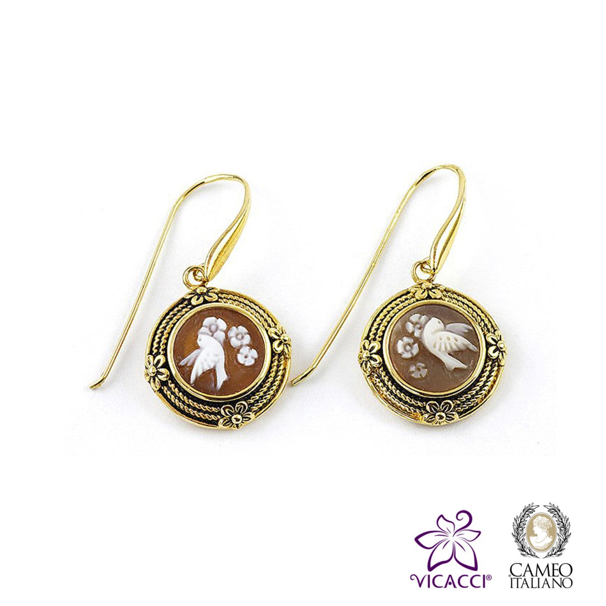 Cameo Italiano, O48 Earrings, Gold Plated Sterling Silver