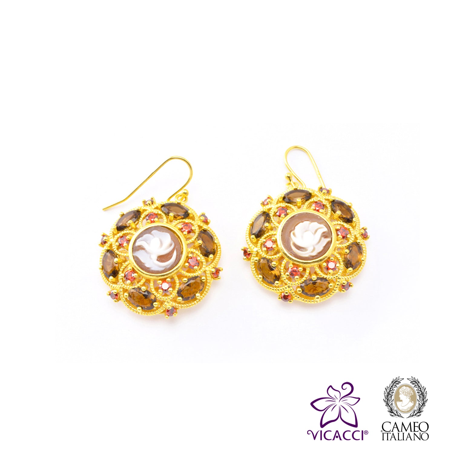 Cameo Italiano, O58 Earrings, Gold Plated Sterling Silver