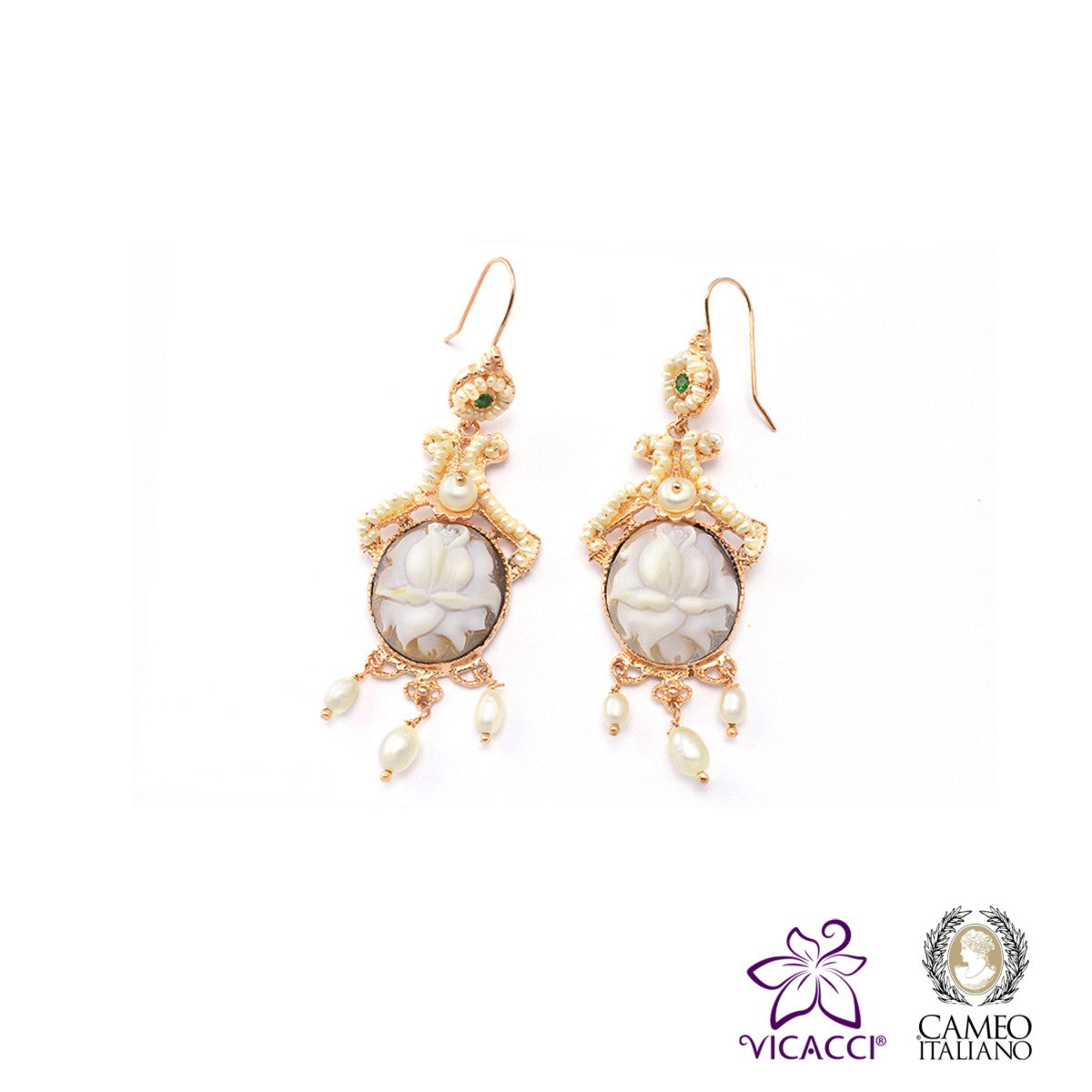 Cameo Italiano, O903 Earrings, 925 Sterling Silver Gold Plated