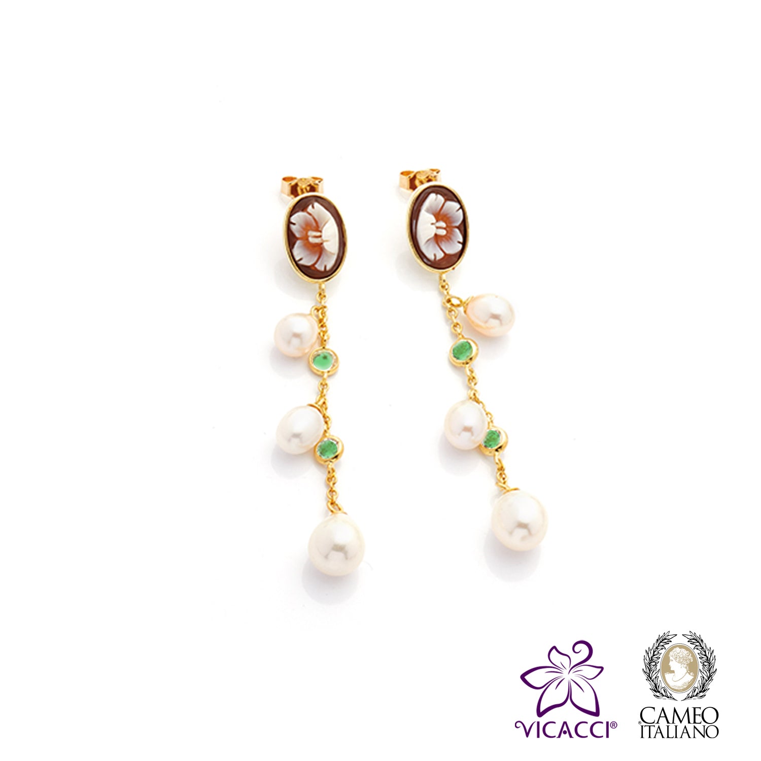 Cameo Italiano, OC4 Earrings, Gold Plated Sterling Silver