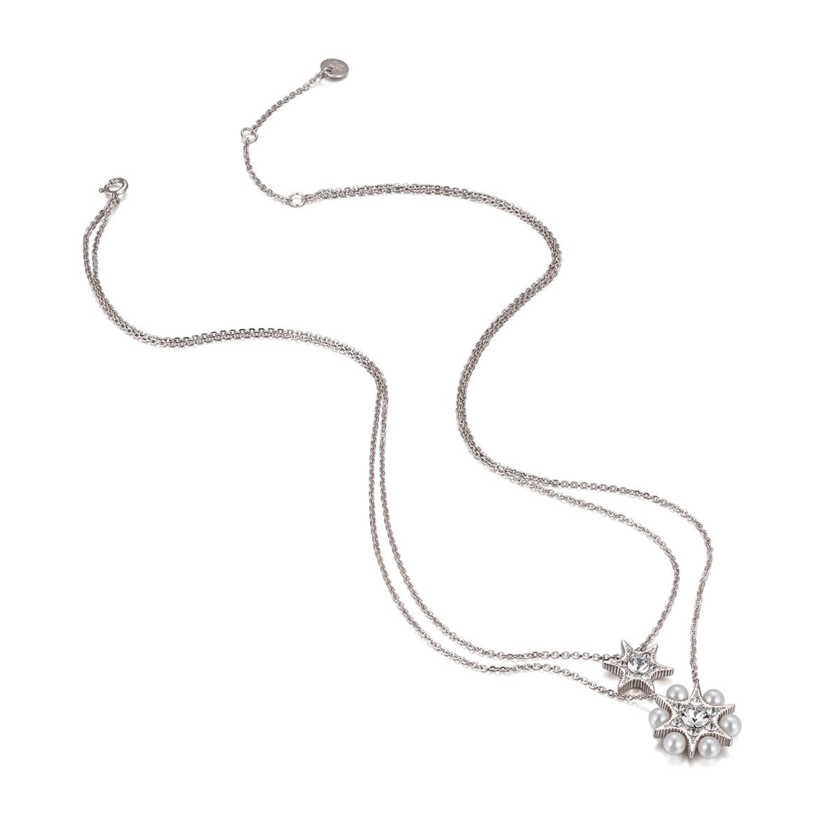 Star of Solomon 925 Sterling Silver Crystal Pearl Double Chain