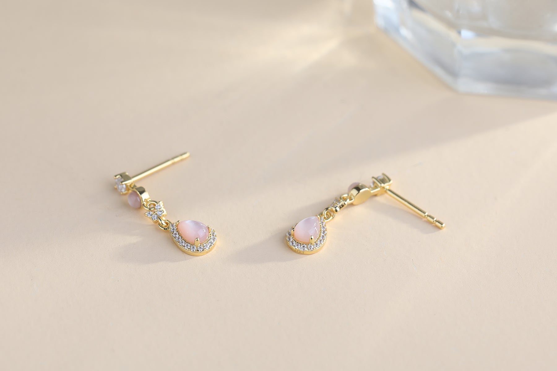 Twin Butterfly Pink Jade Earring