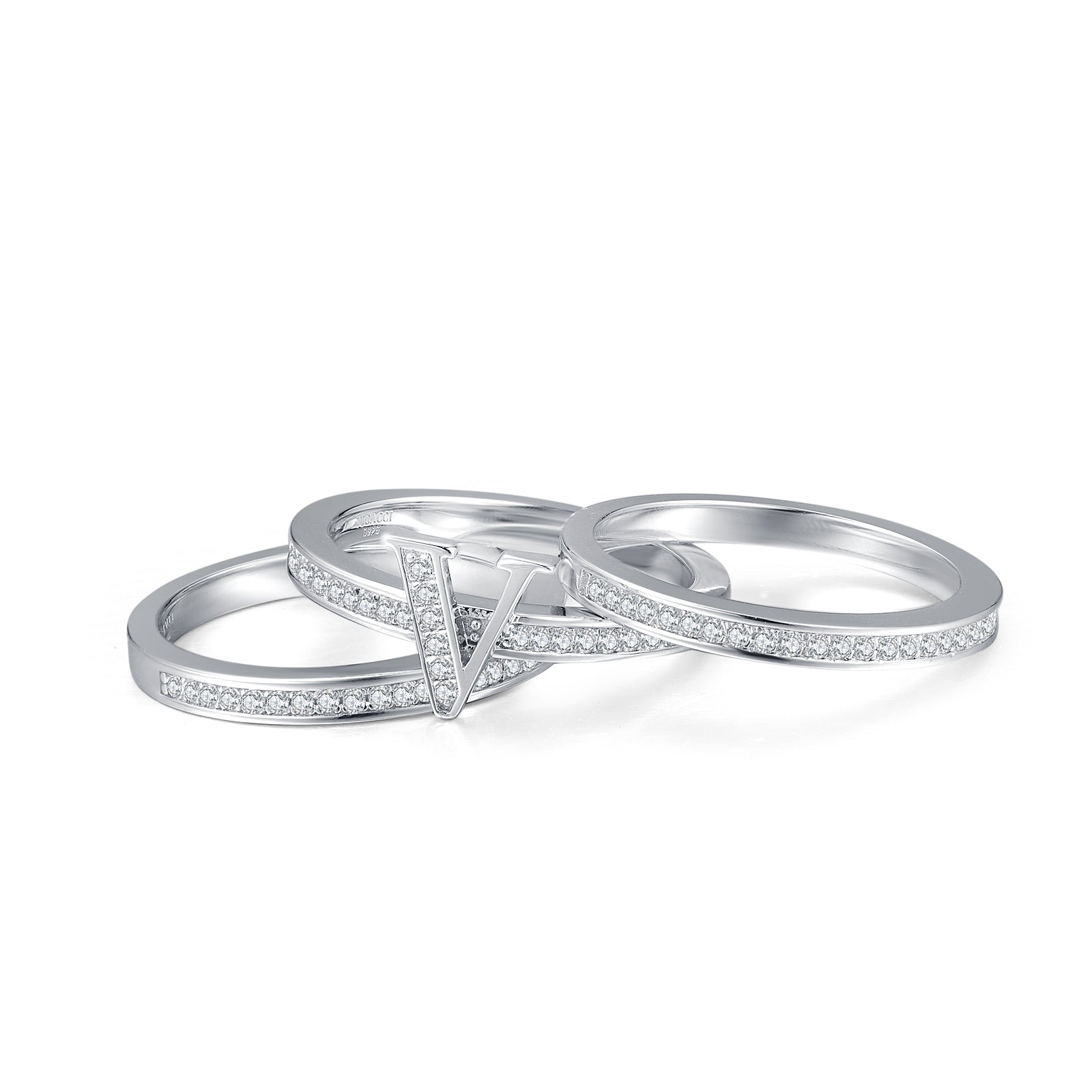 Graceful Harmony V Shape Ring Set of 3