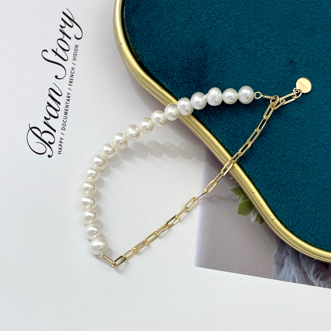 18K gold freshwater pearl bracelet x French minimalism