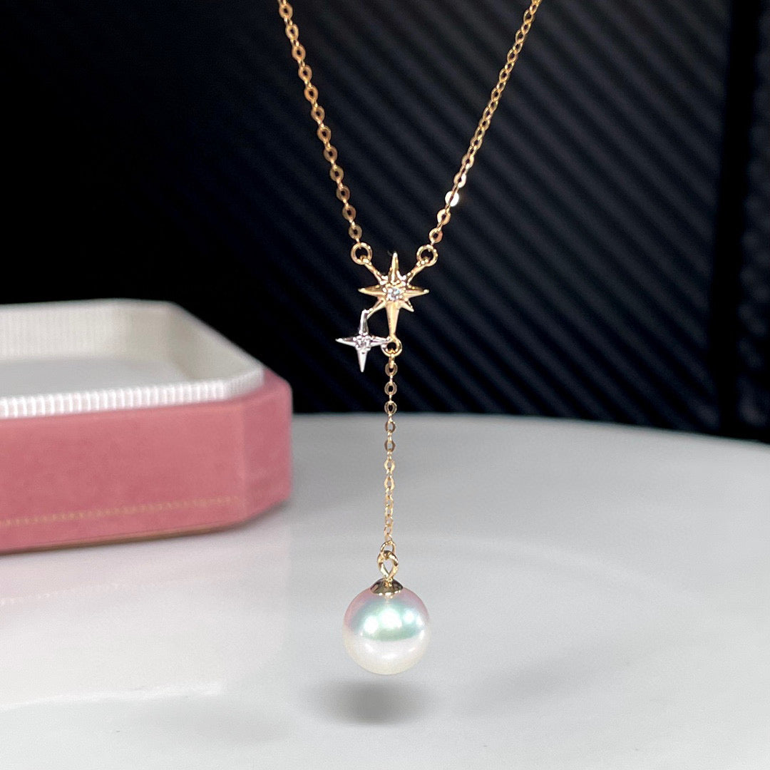 18K金鑽石淡水珍珠項鏈 個性設計且不張揚，仙女必入款 珠圓強光