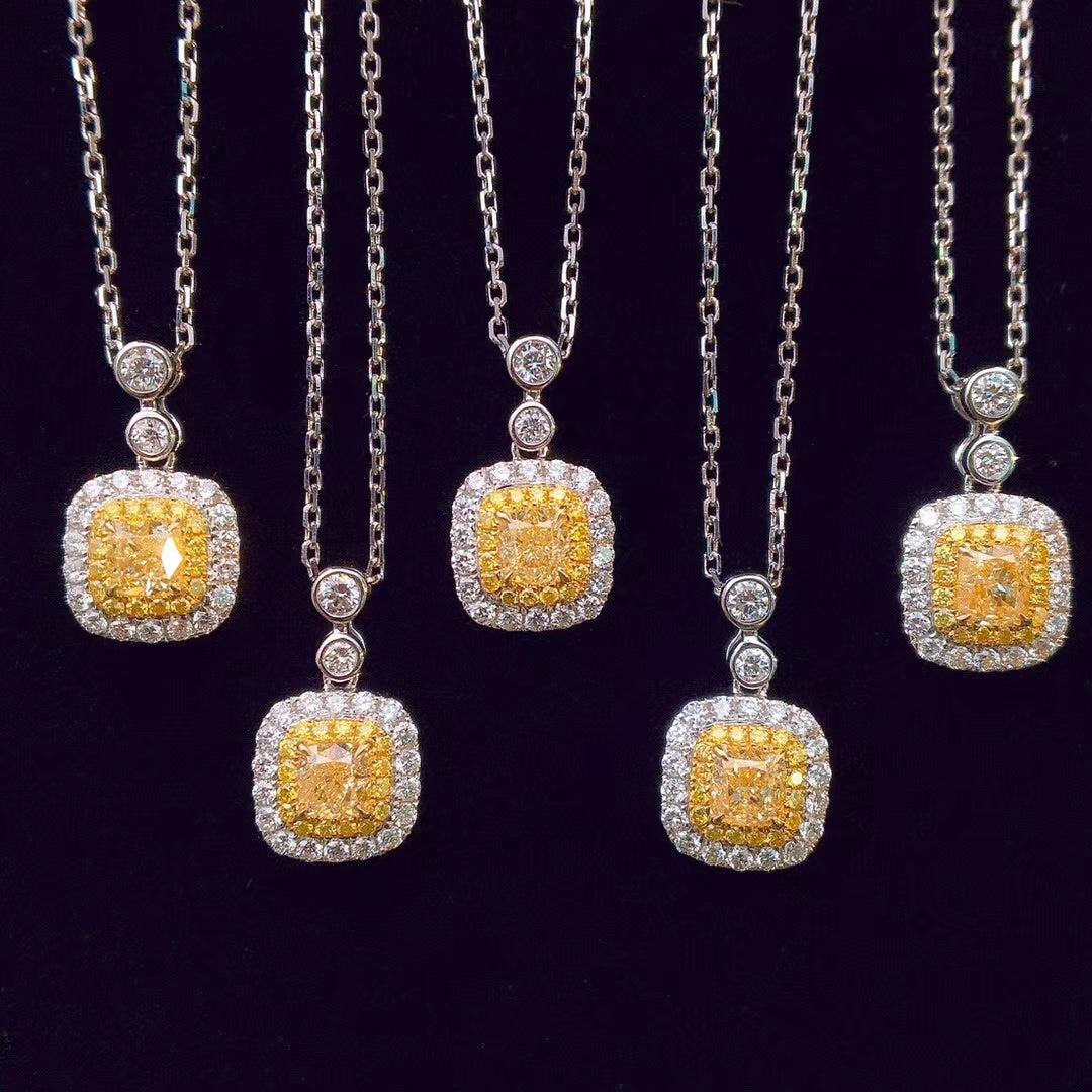 18K "square" diamond necklace yellow gemstone