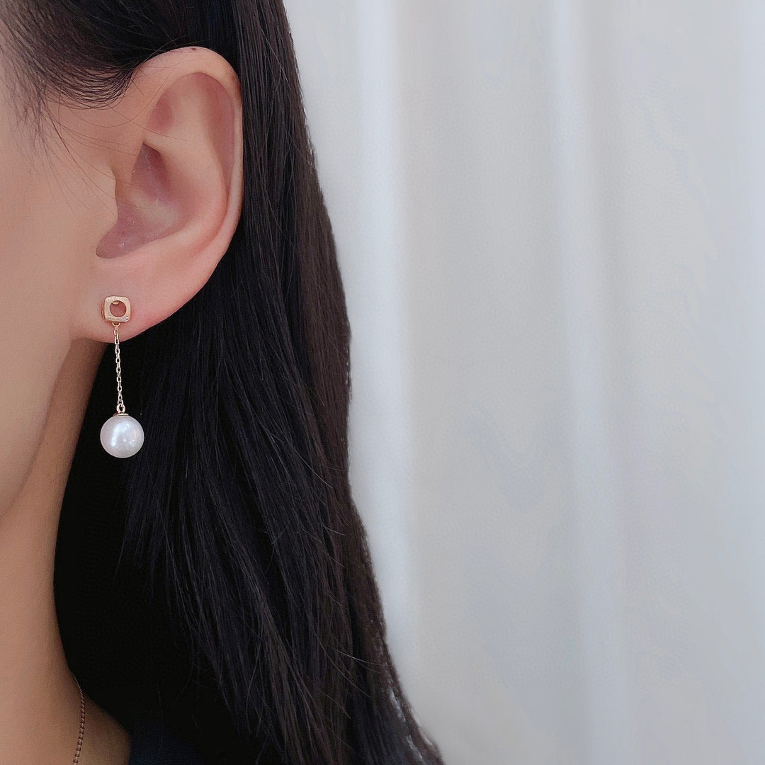 18K金鑽石淡水珍珠耳環 拉絲工藝 質感強 優雅且溫柔完美結合