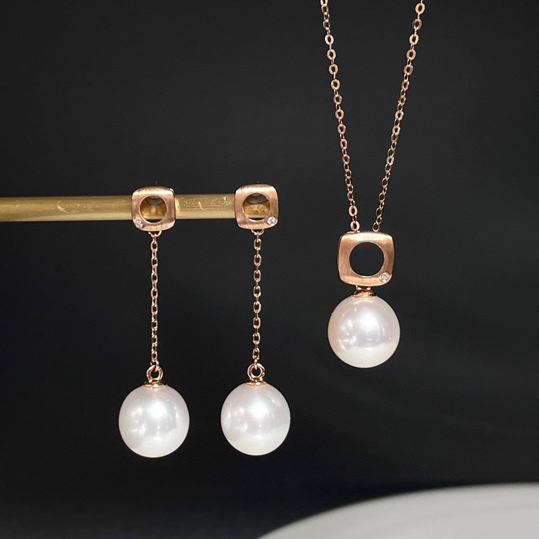 18K金鑽石淡水珍珠耳環 拉絲工藝 質感強 優雅且溫柔完美結合