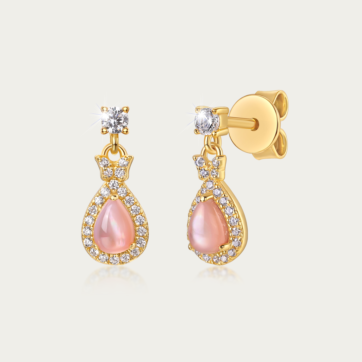 Twin Butterfly Pink Jade Earring
