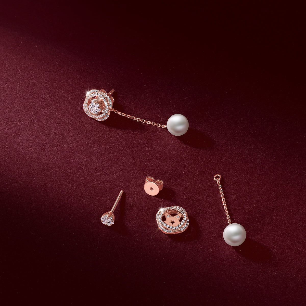 18K鑽石「雙圈」珍珠耳環