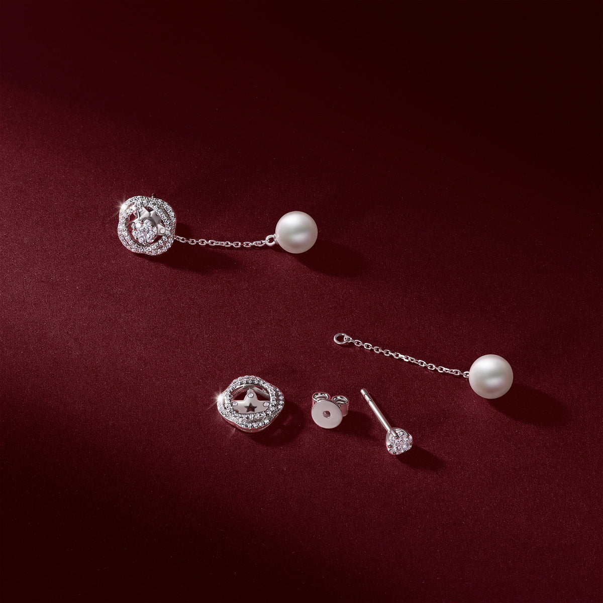 18K鑽石「雙圈」珍珠耳環