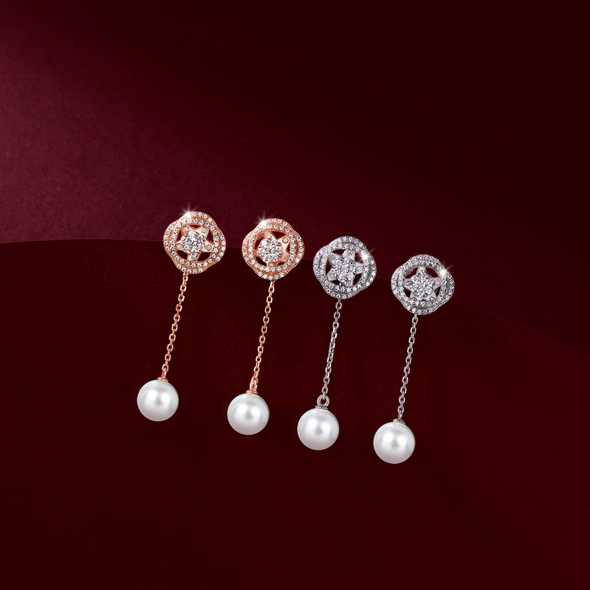 18K鑽石「雙圈」珍珠耳環