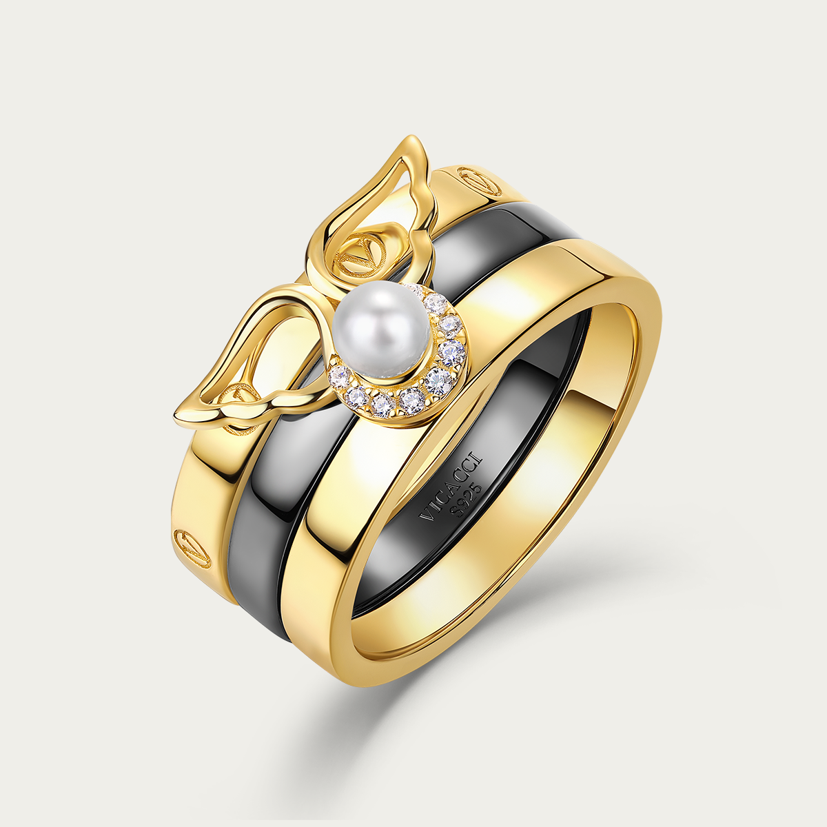 Golden Wings S925 Pearl Stacking Ring