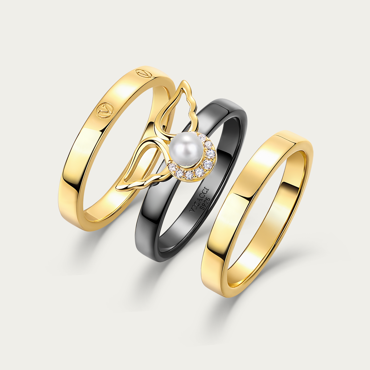 Golden Wings S925 Pearl Stacking Ring