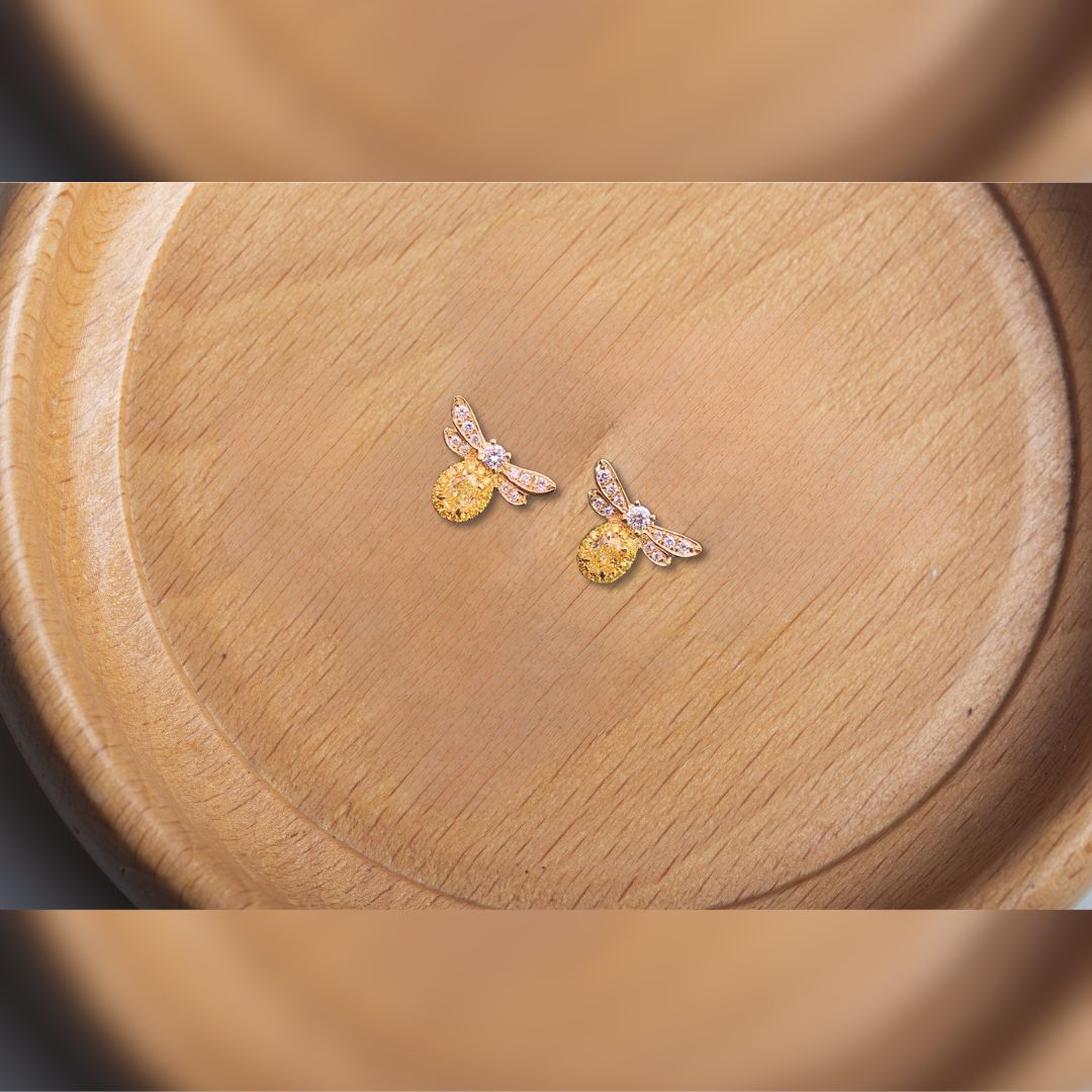 18K "little bee" diamond earrings yellow gemstone