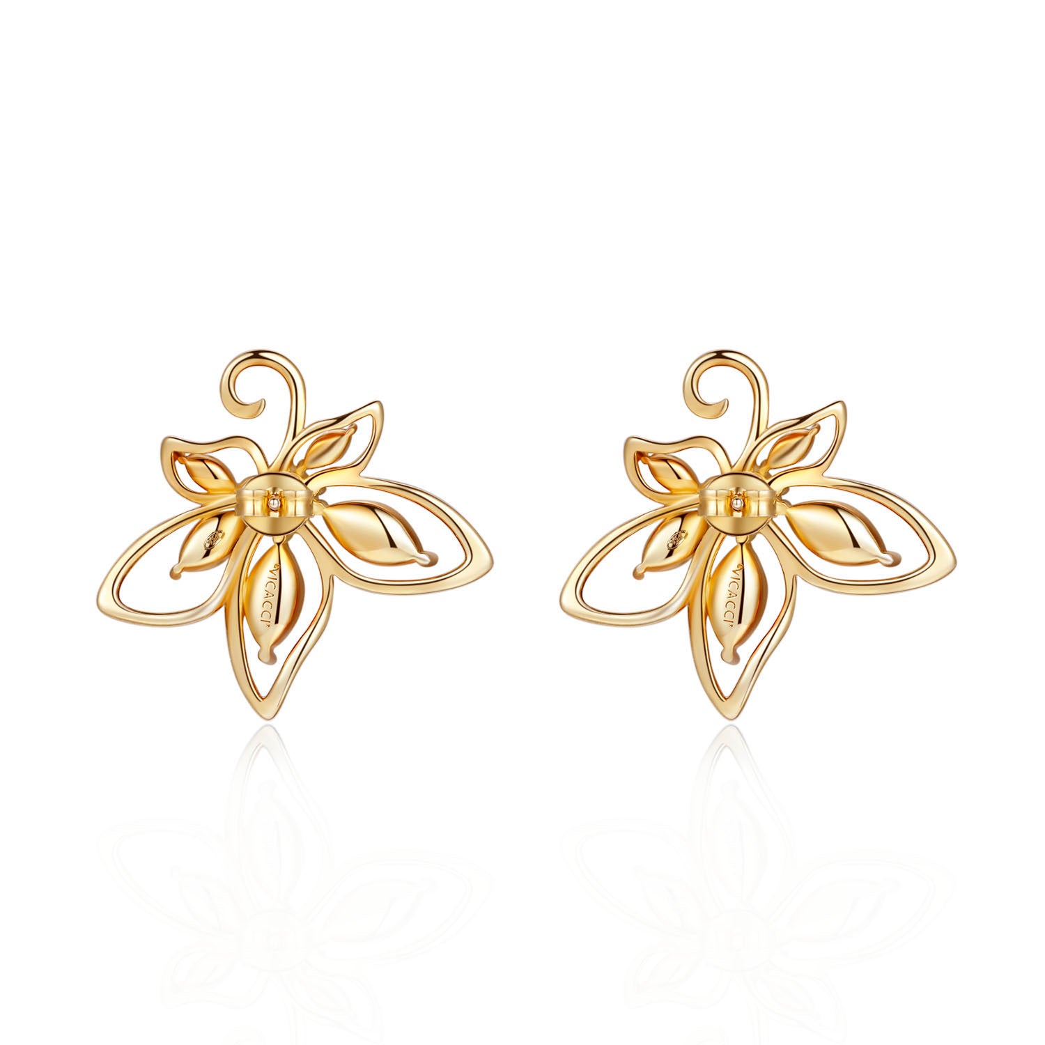 VICACCI 18K Yellow Gold Bauhinia Earrings with Swarovski Clear Crystals