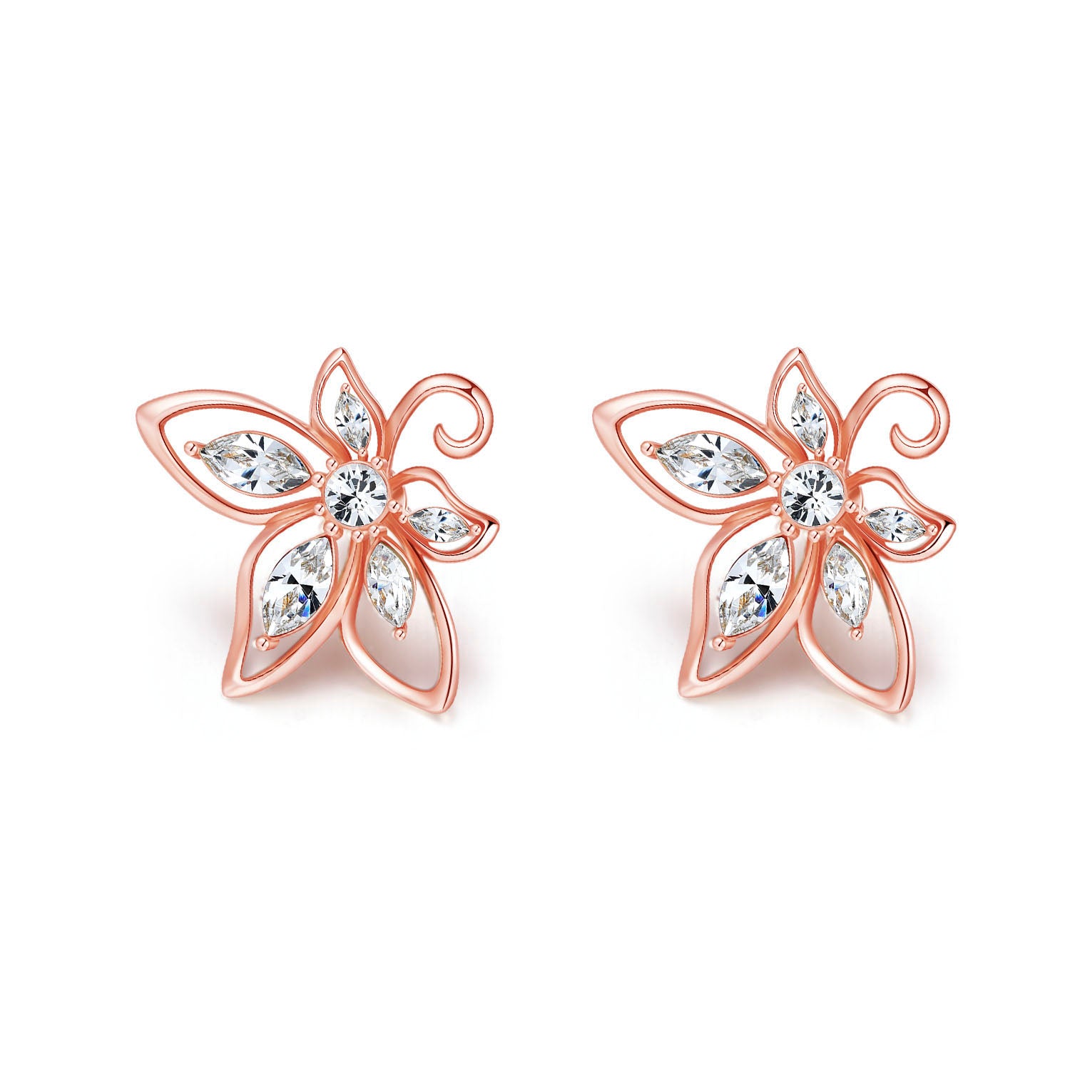 VICACCI 18K Rose Gold Bauhinia Earrings with Swarovski Clear Crystals