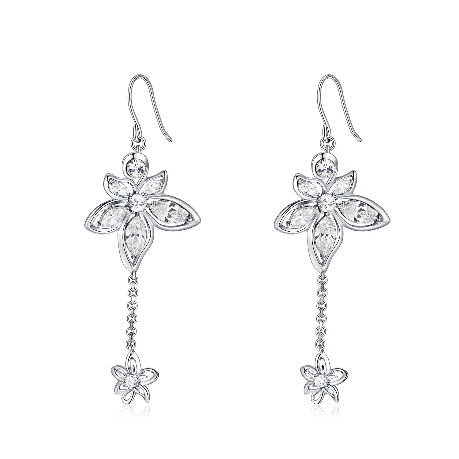Vicacci 925 Silver Bauhinia Flower Earrings with Swarovski Crystals