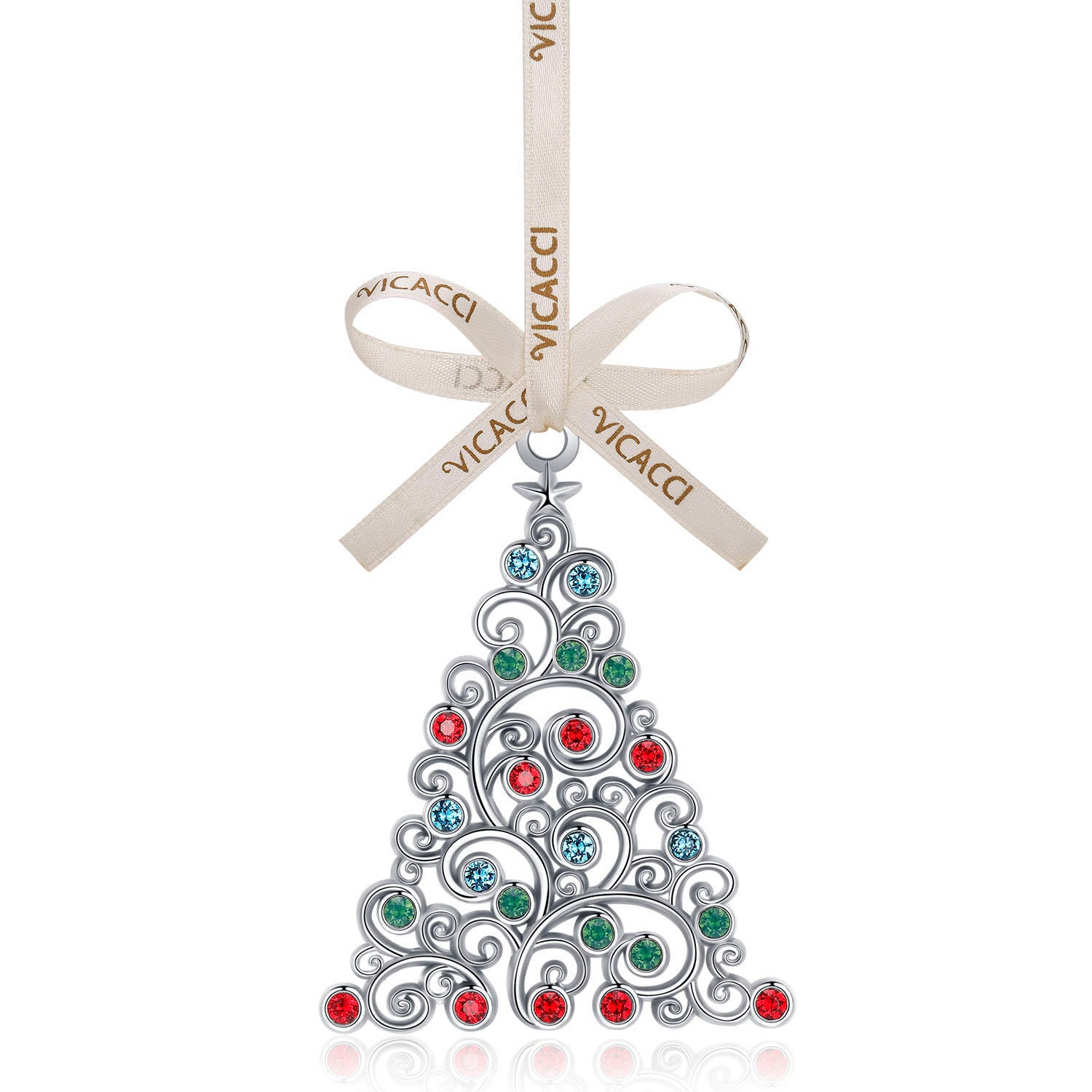 Delicate Christmas tree charm in white gold-plated metal
