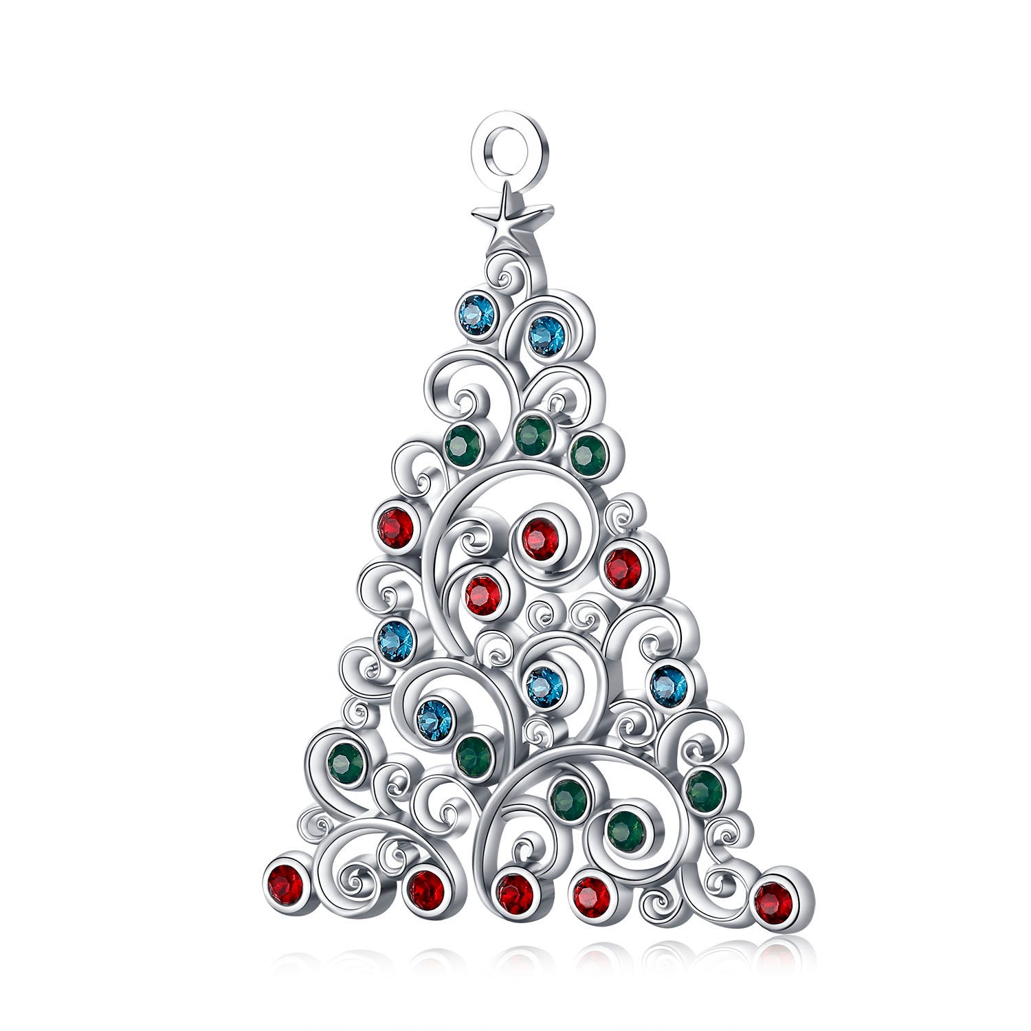 Delicate Christmas tree charm in white gold-plated metal