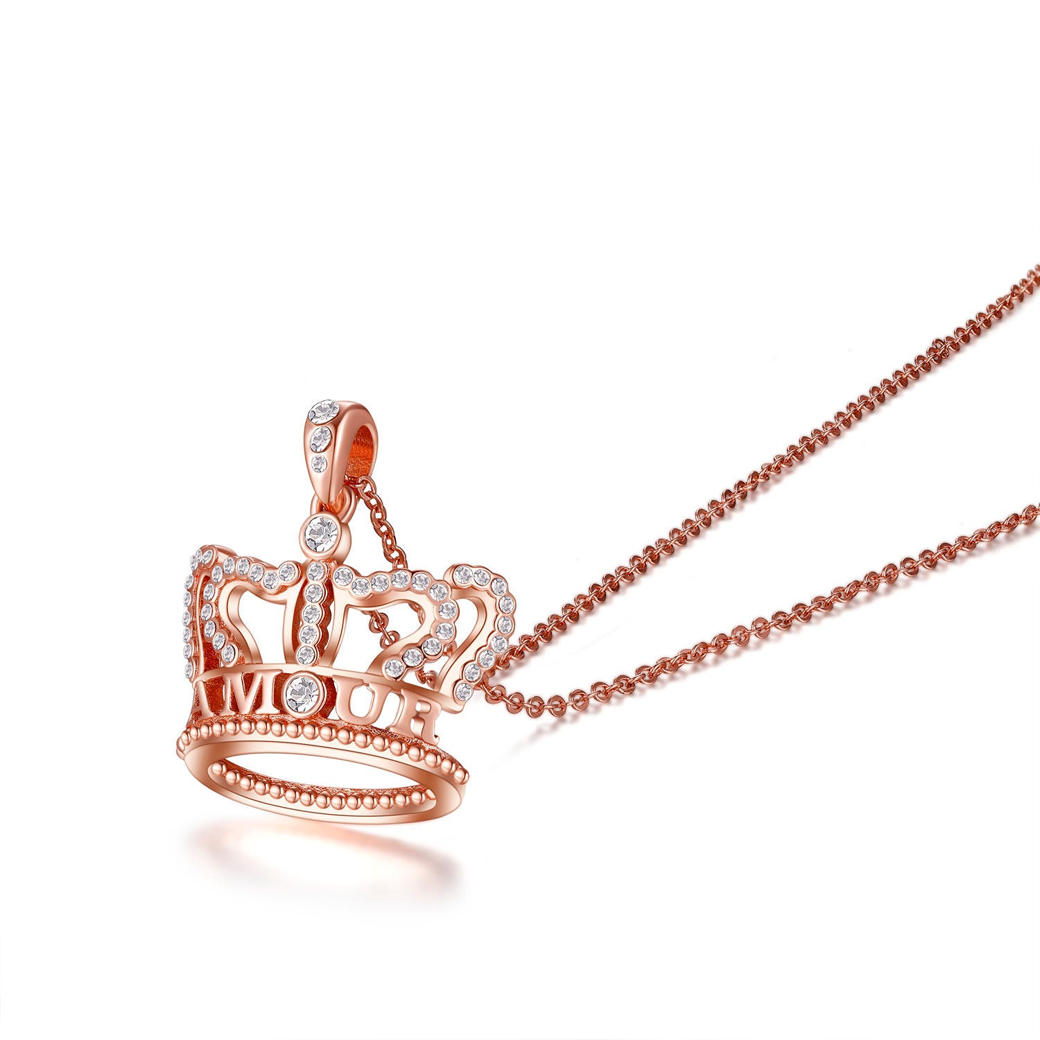 925 純銀玫瑰金頂級奧地利水晶皇冠項鍊