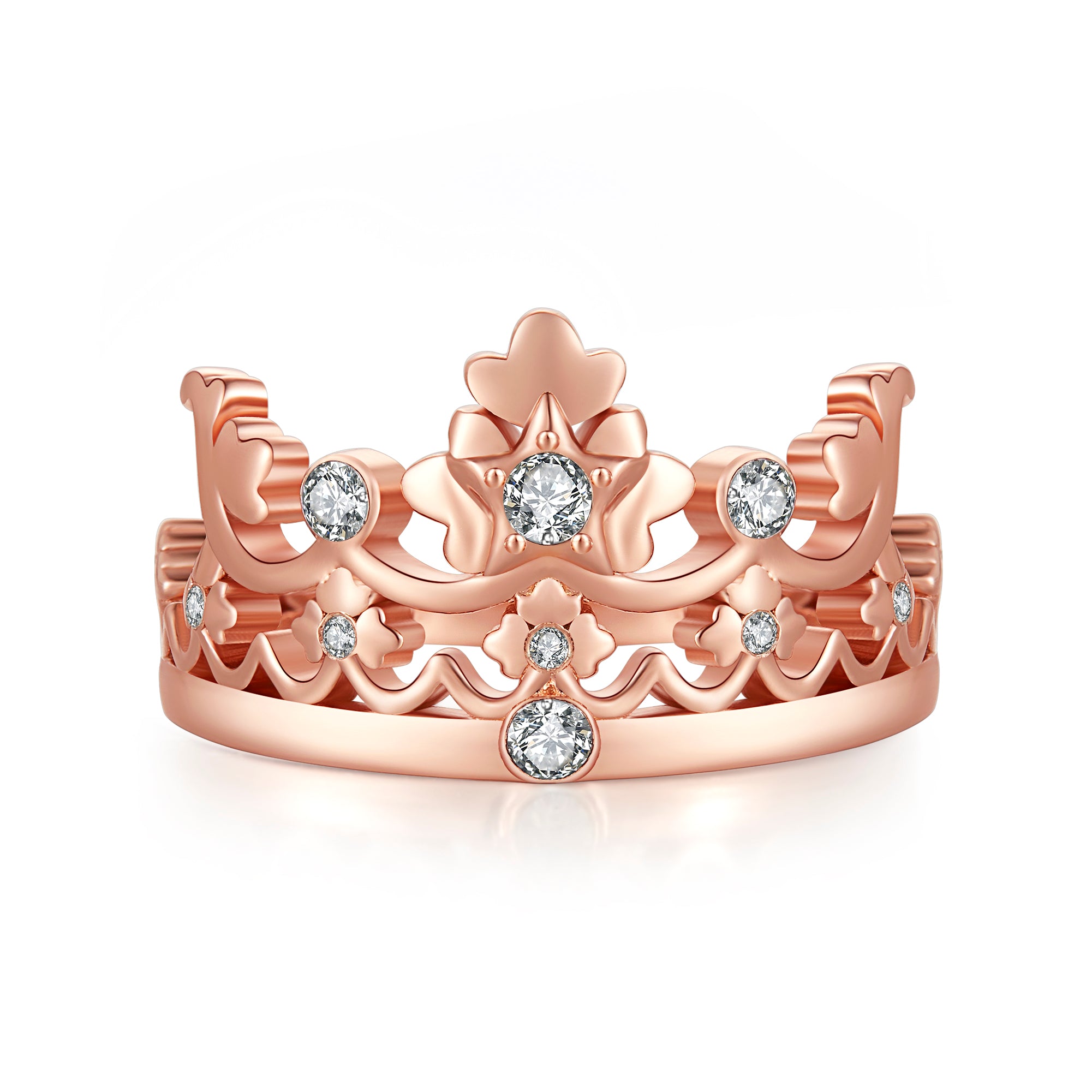 925純銀鍍玫瑰金頂級奧地利水晶皇冠戒指