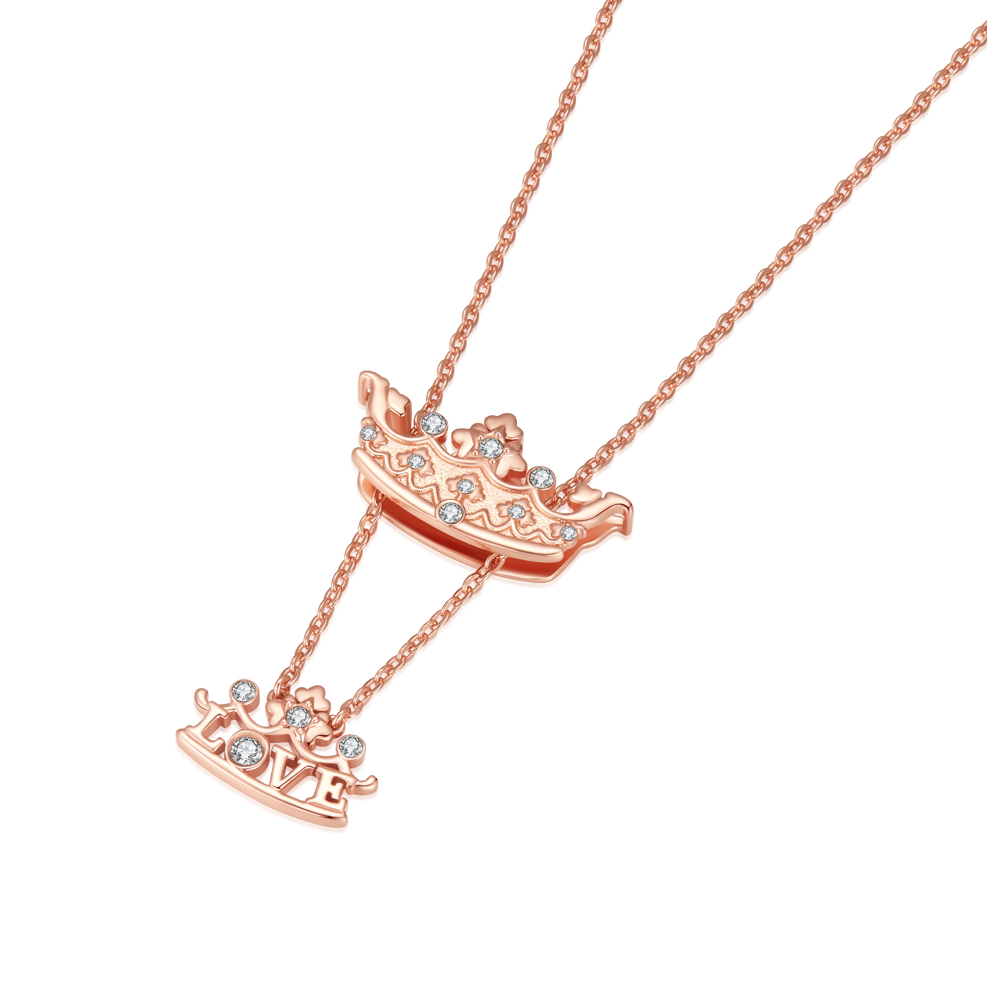 925 Sterling Silver Rose Gold Plated Top Austrian Crystal Queen Necklace