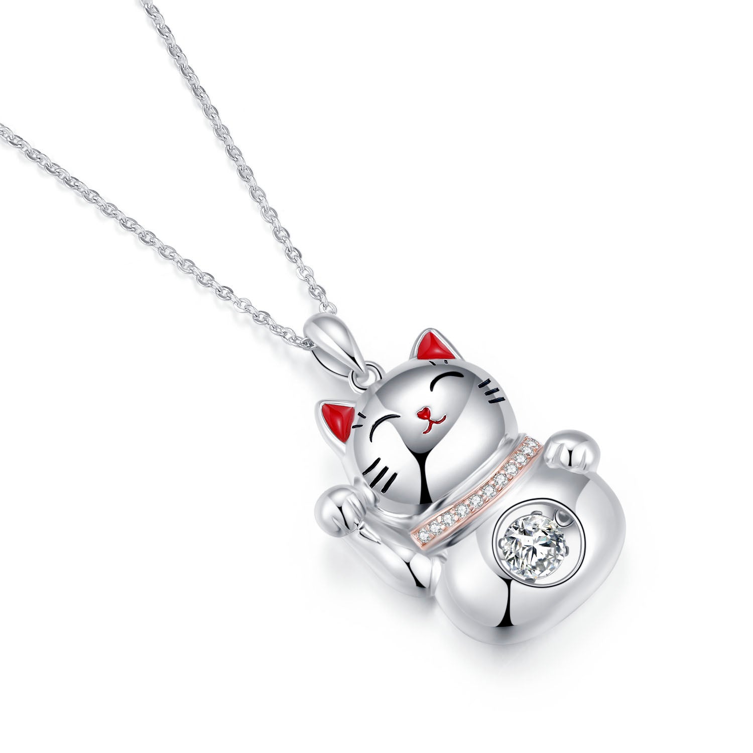 925 Sterling Silver Lucky Cat Necklace