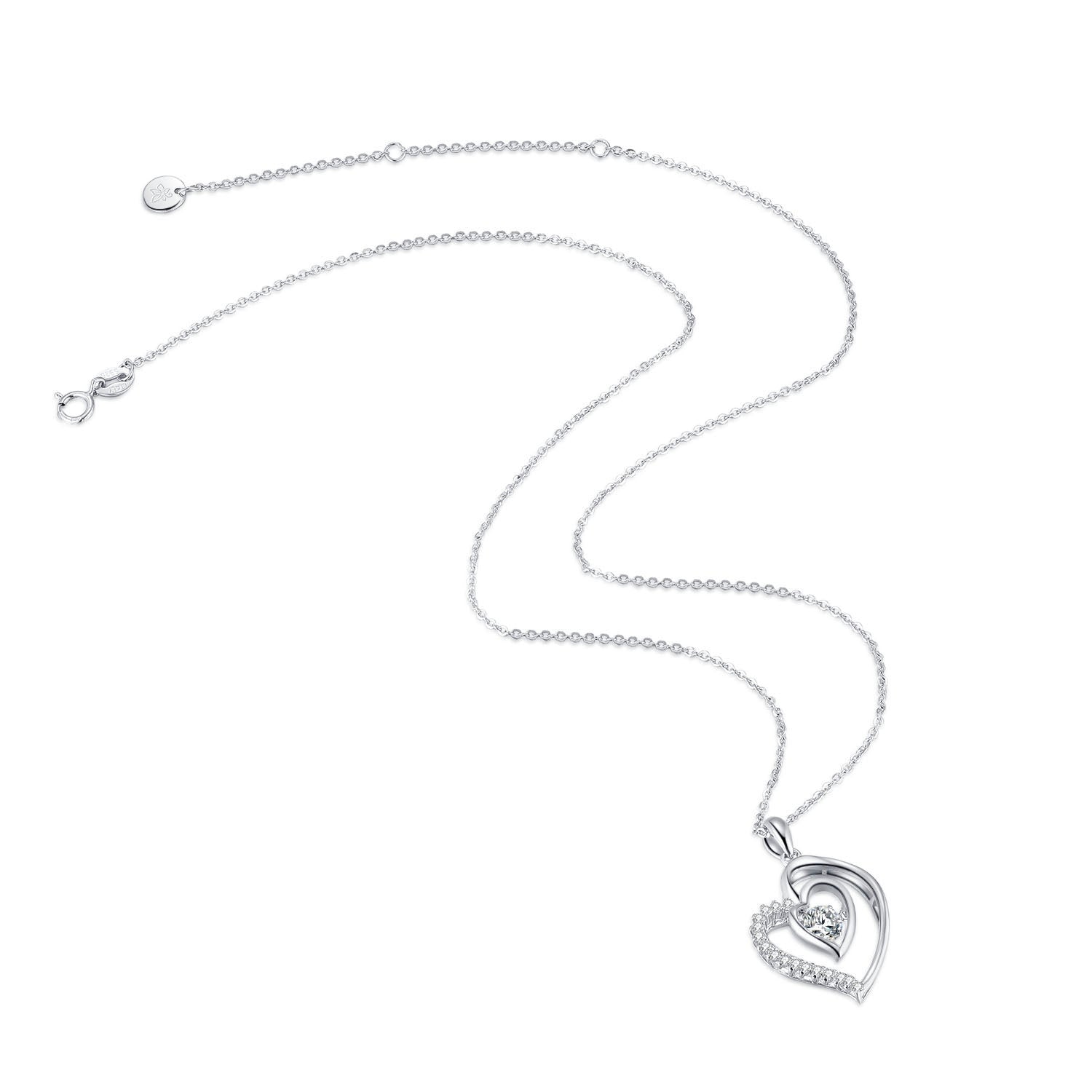 Diamante heart smart 925 sterling silver necklace