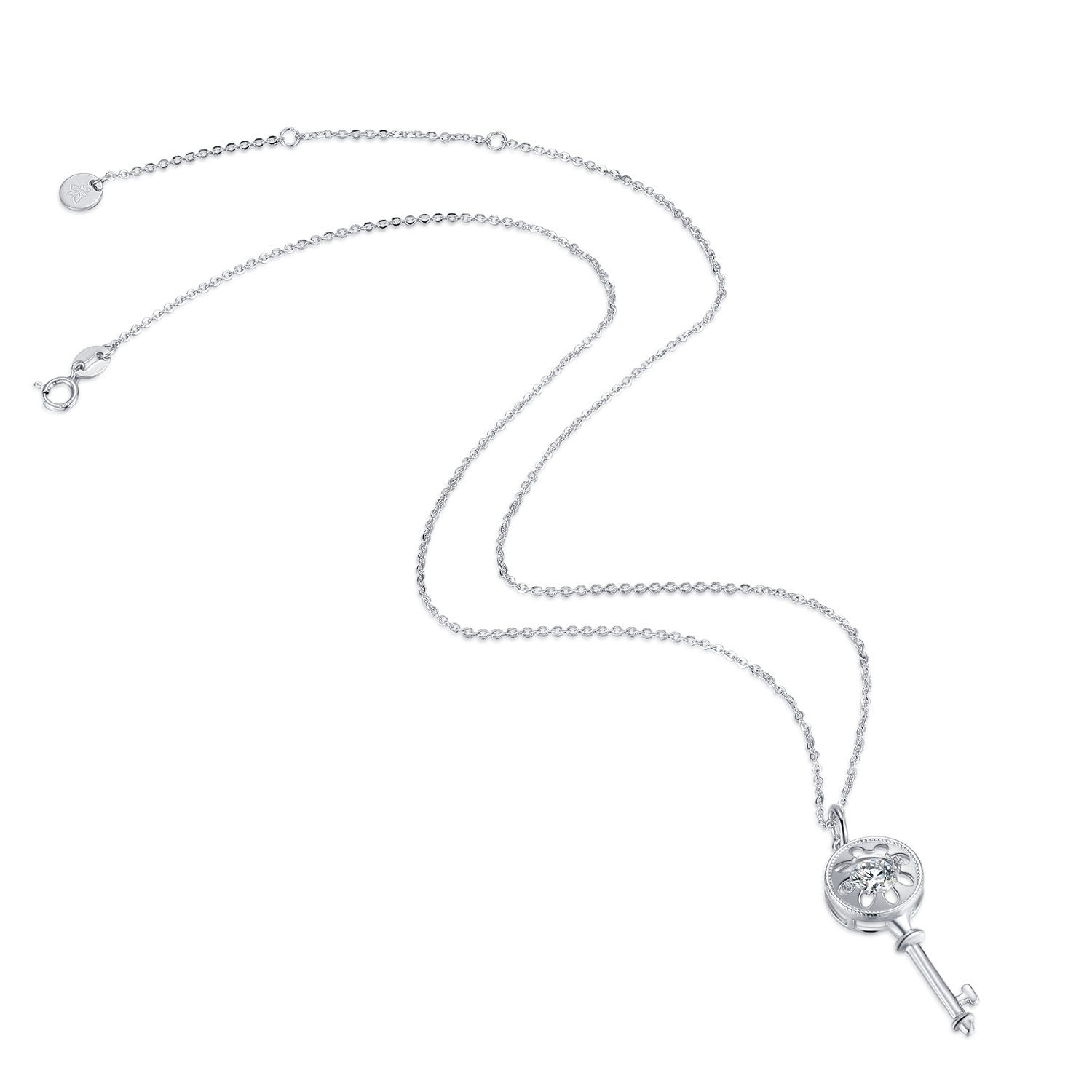 925 Sterling Silver Heart Lucky Key Core Necklace
