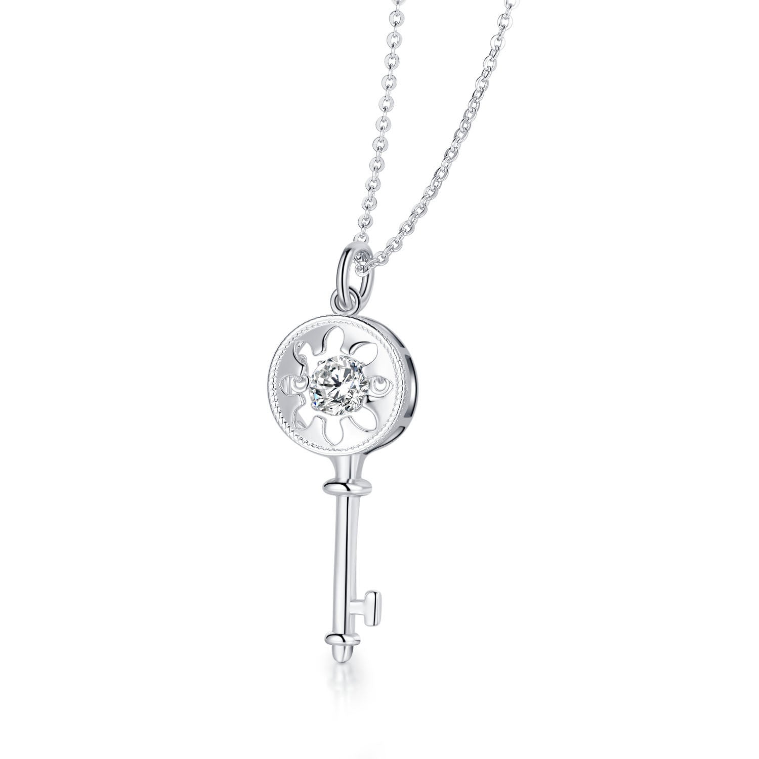 925 Sterling Silver Heart Lucky Key Core Necklace