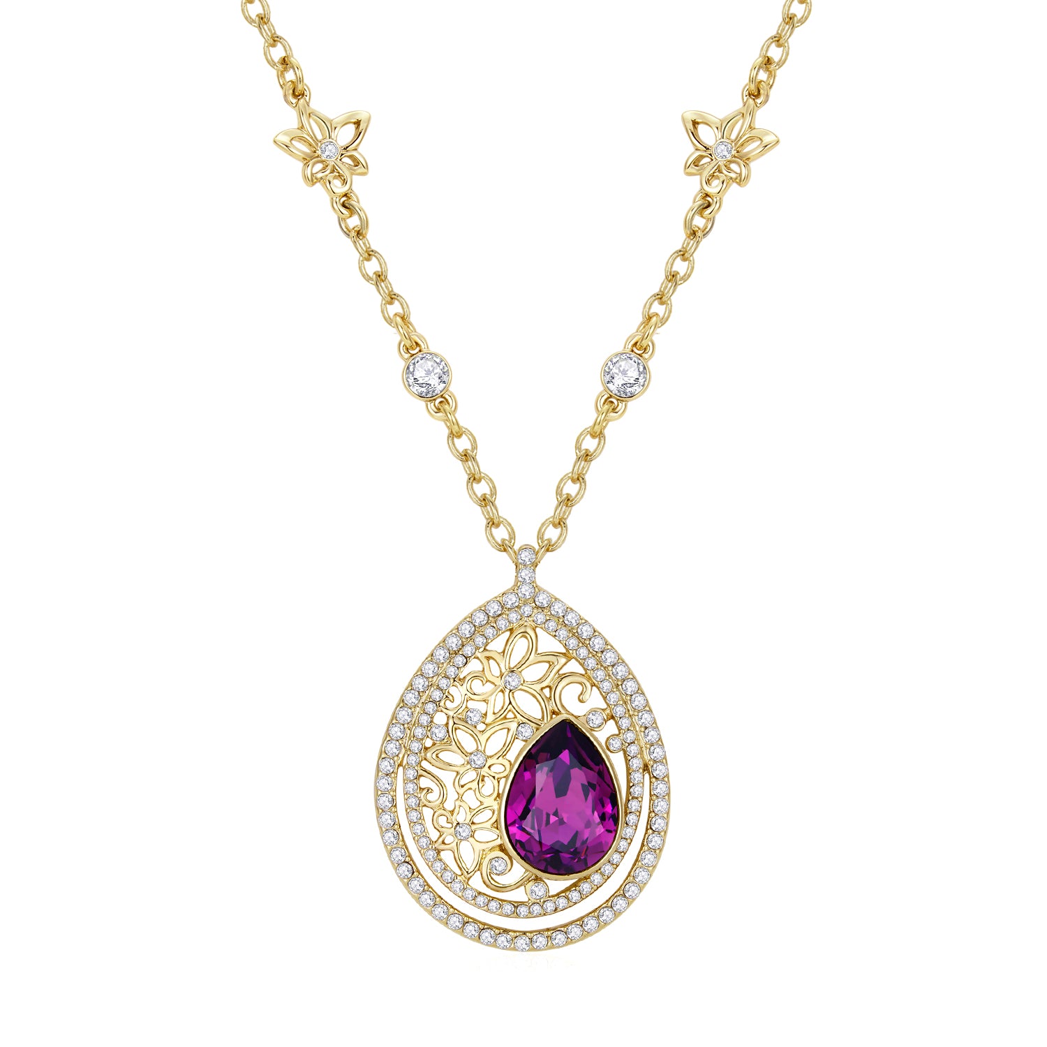 Purple Vicacci Teardrop necklace,Embellished with crystals from Swarovski