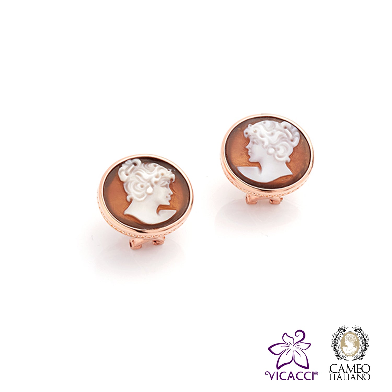 Cameo Italiano, O14 Earrings , Rose Gold Plated Sterling Silver
