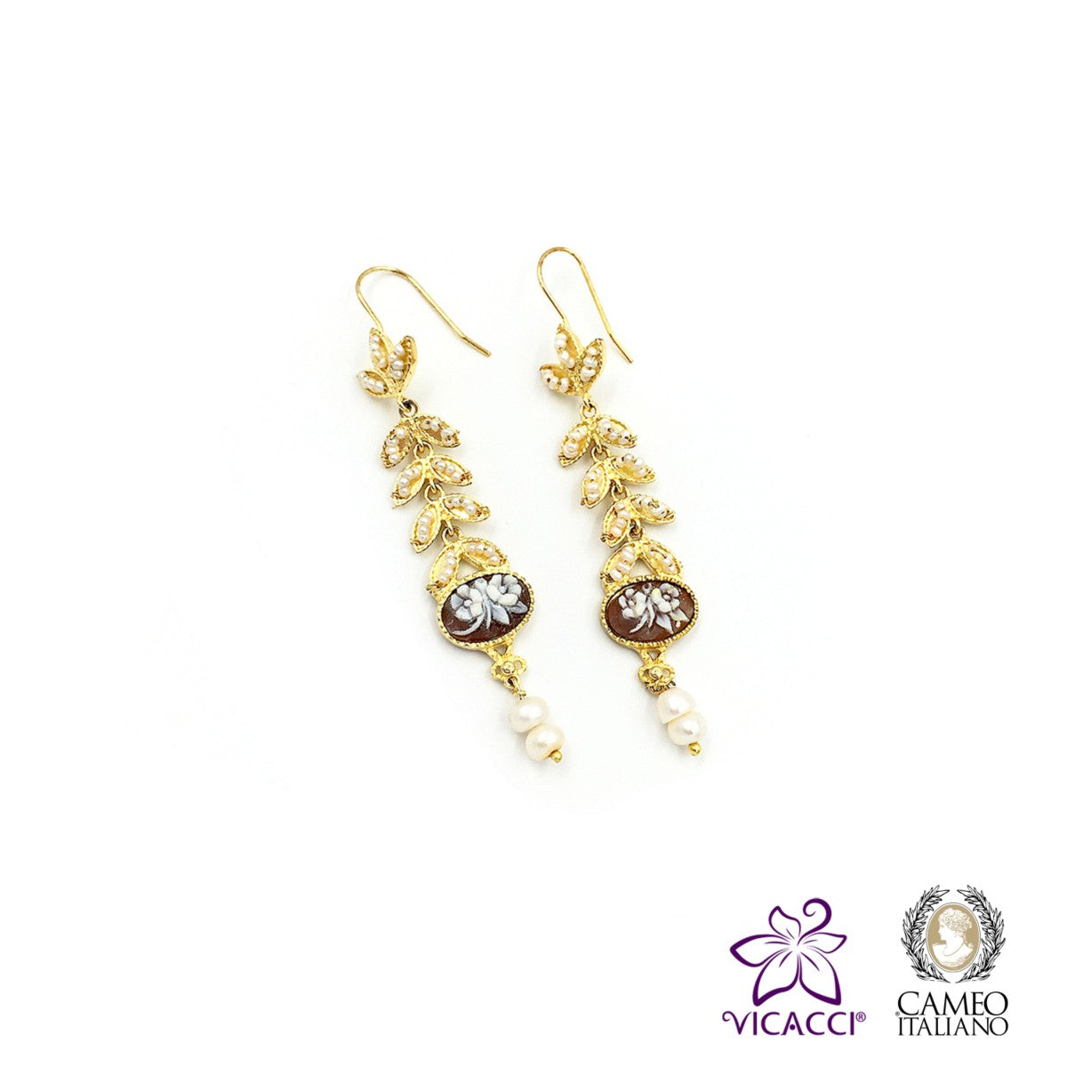 Cameo Italiano, O906 Earrings, 925 Sterling Silver Gold Plated