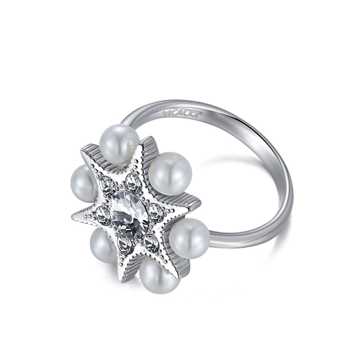 Star of Solomon 925 Sterling Silver Swarovski Crystal Pearl Ring