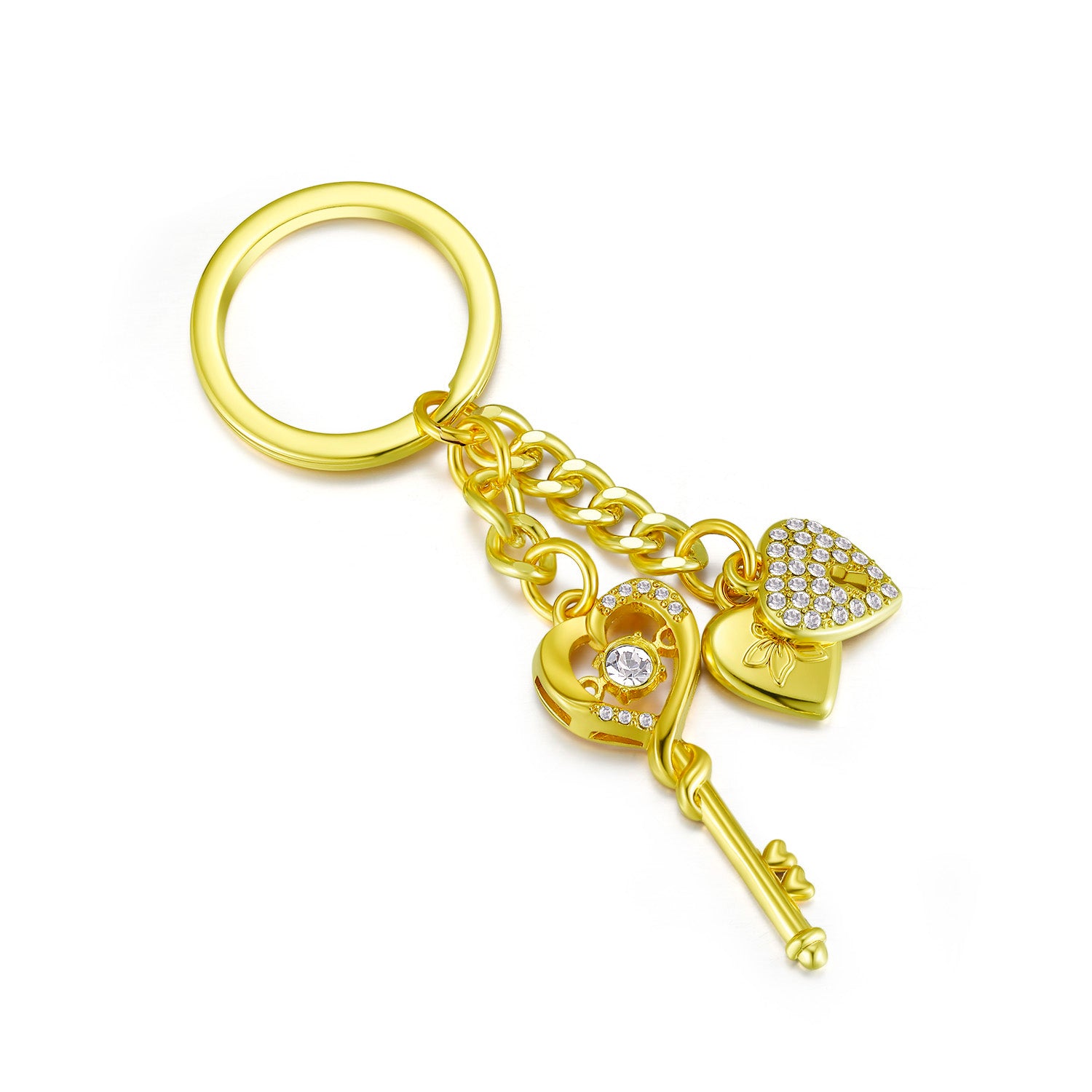Vicacci Yellow Gold Plating Heart Shape Crystal Keychain