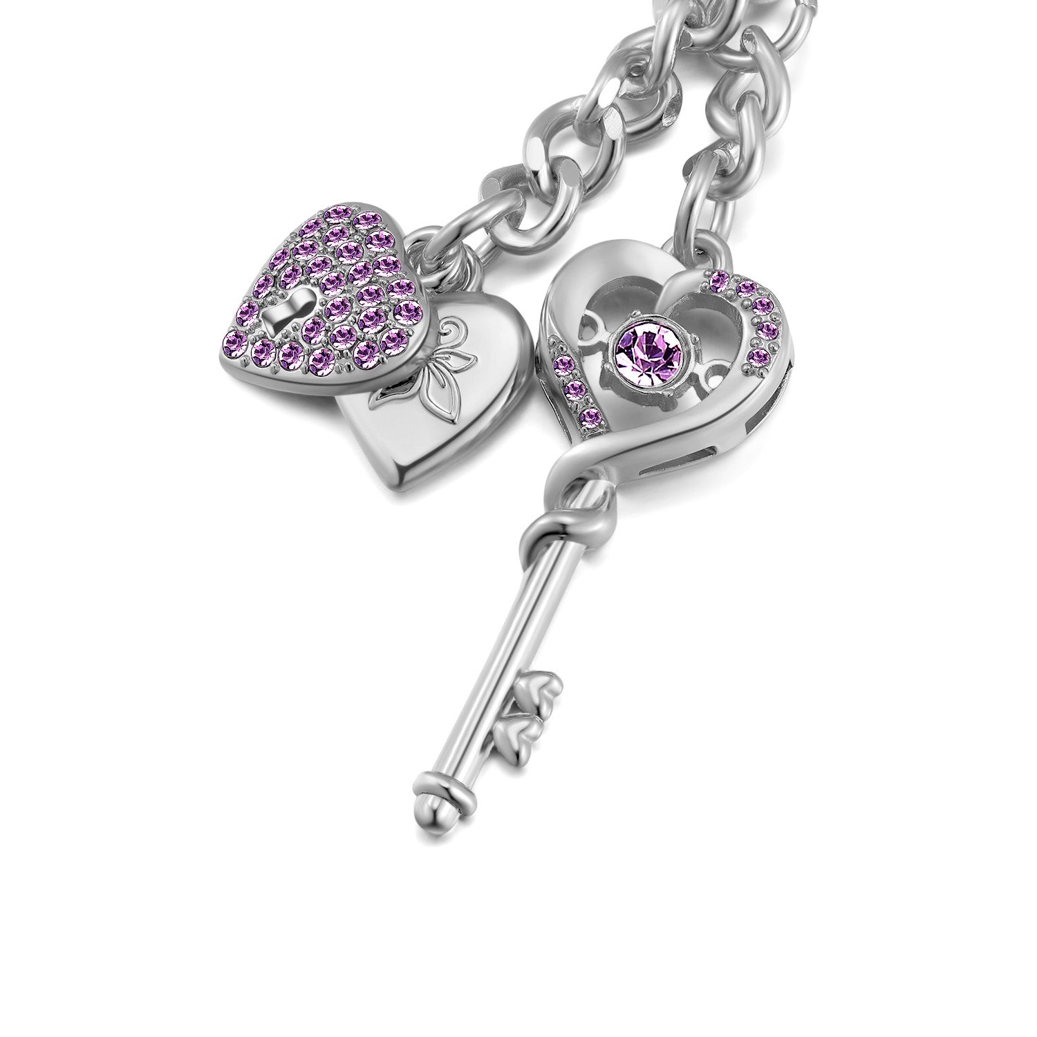 Vicacci 銀色心形鑰匙扣，配以亮紫色水晶