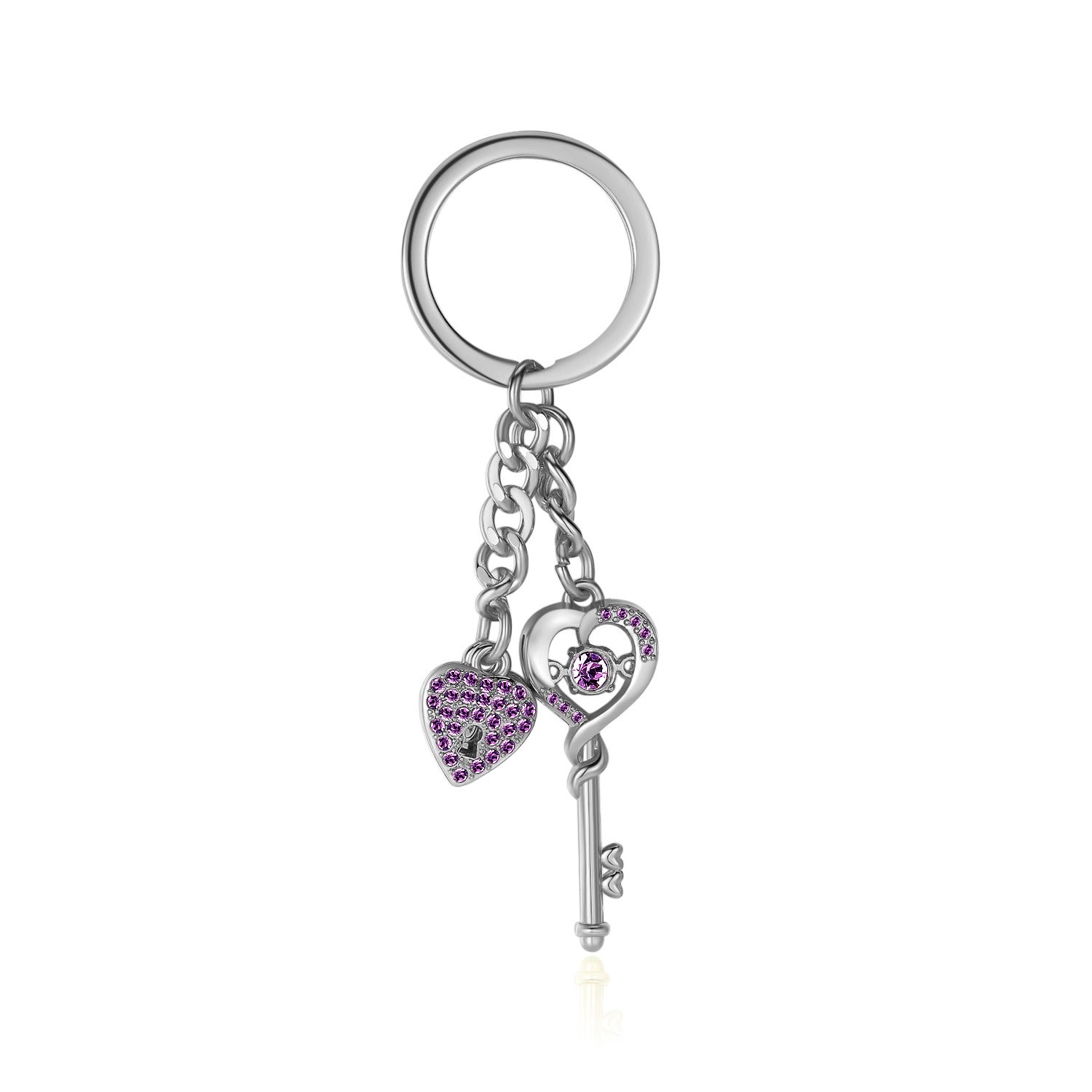 Vicacci Silver Color Heart shape keychain with brilliant purple crystals